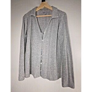 Absolutely Famous Ribbed, Button-Front Collared Sweater, Gray